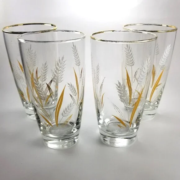 Libby Wheat Spray Cocktail Glasses, White and Gold Wheat Tumblers, Circa 1960 - Picture 7 of 15